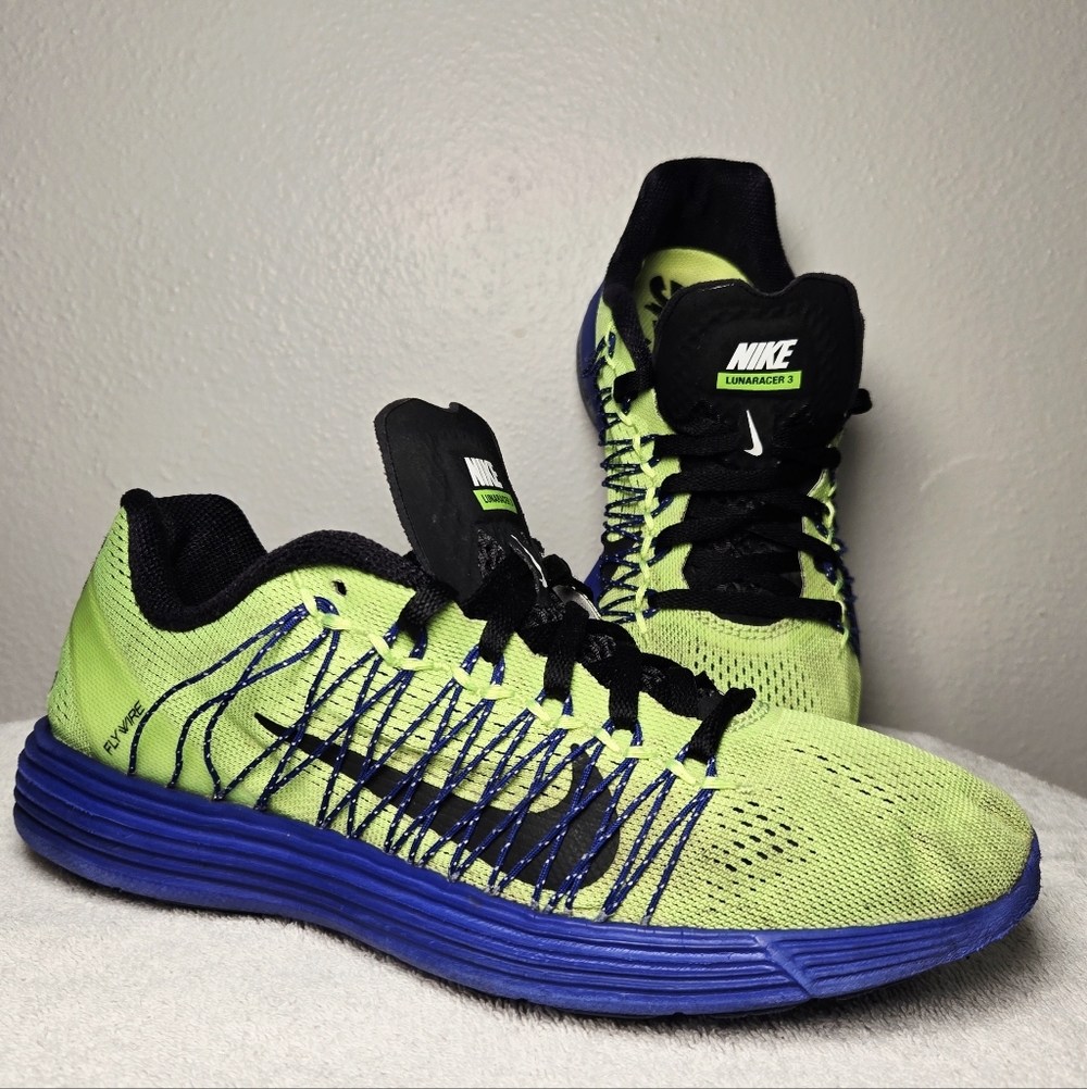 Nike Lunaracer+ 3 Volt Blue Ghost Flywire Running Shoes 554675-314 Mens 6.5